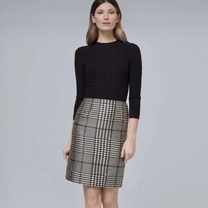 White House Black Market Black and White Houndstooth Plaid Boot Skirt Size 2